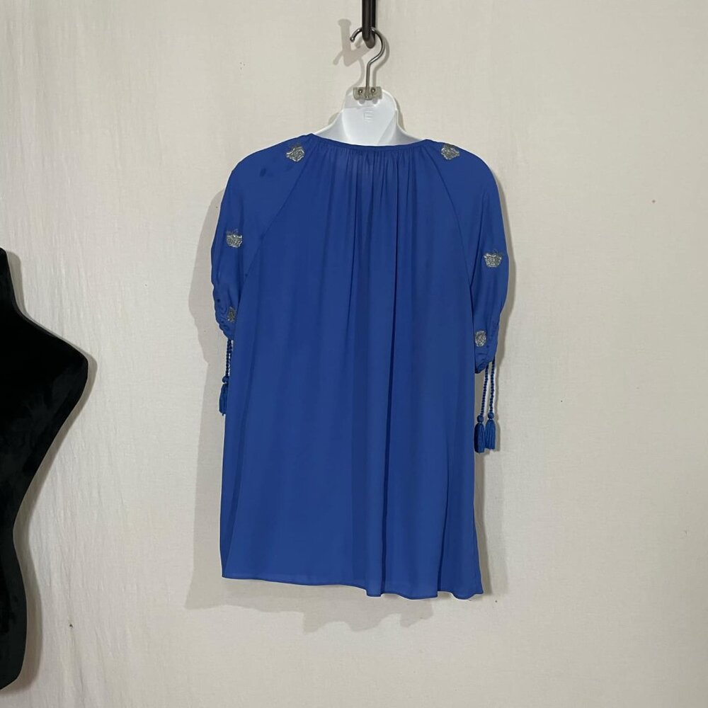 Gibson Latimer Royal Blue Blouse W Silver Embroidery - Picture 3 of 5